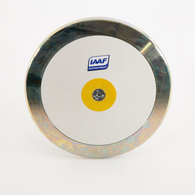Denfi Jurgen Schult Discus | White plates with steel rim and yellow centre
