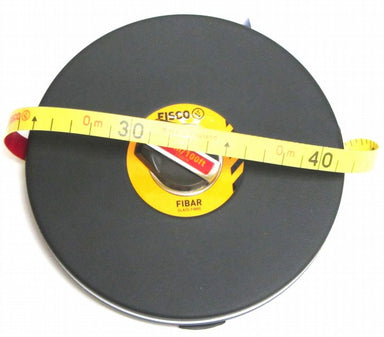 Fisco Fibar Tape Measure | Cased | 30m | Class 2 | Black case with yellow centre and tape