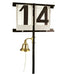 Lap Score Board. Black metal stand with two shuttered number boards and a brass bell for lap numbers and scoring