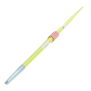 Polanik Tail Wind Space Master Javelin | Neon yellow with red/white striped grip cord and blunt tip