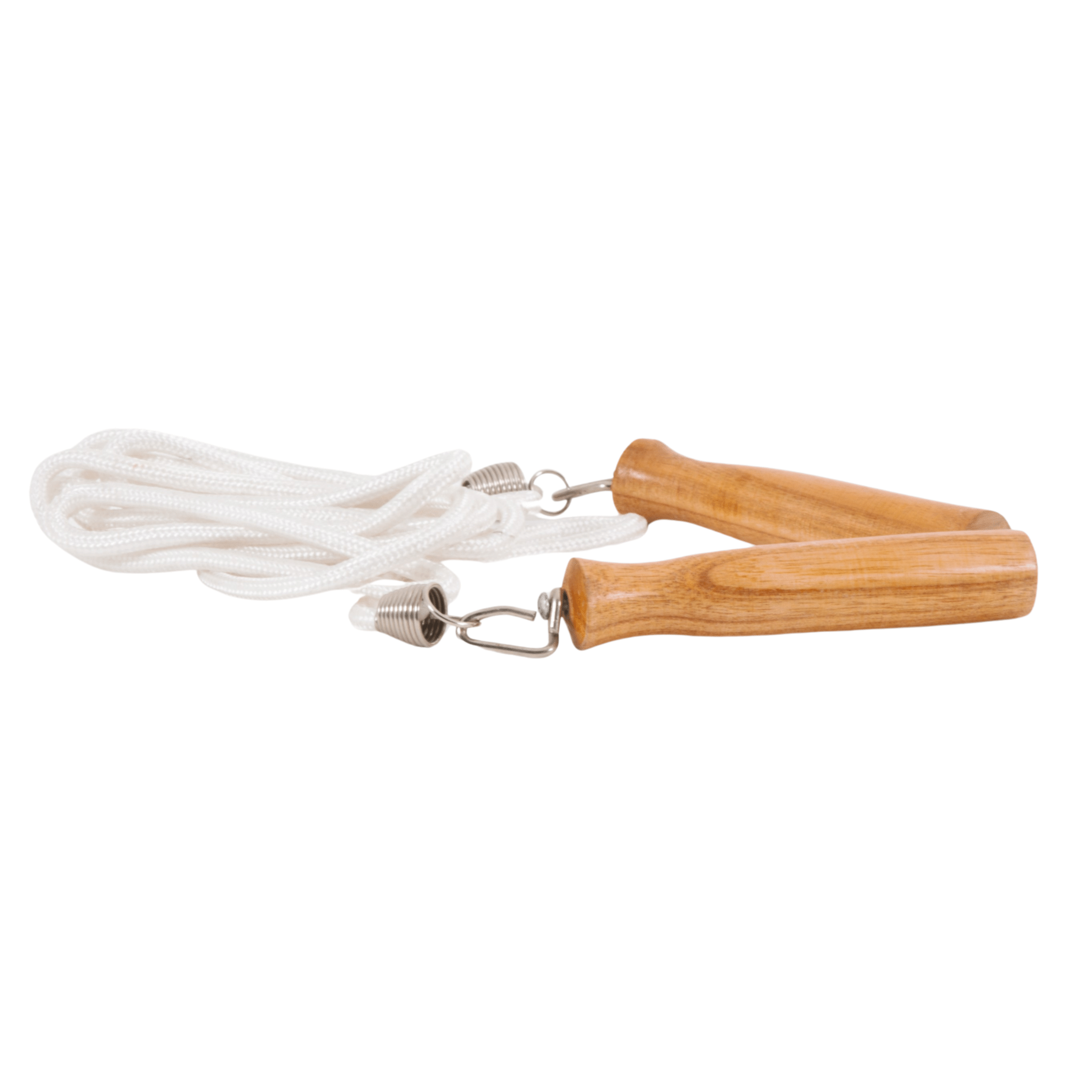 Skipping Rope with white braided cotton cord and turned wooden handles