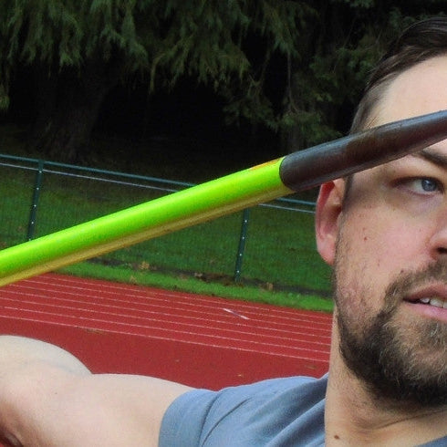 Gary Piazzon holding javelin by grip