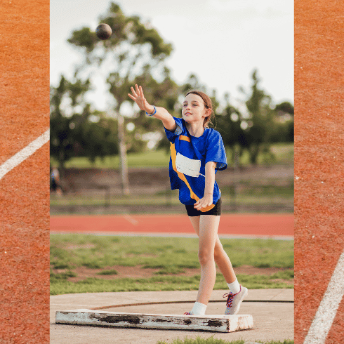 Young athlete putting shot