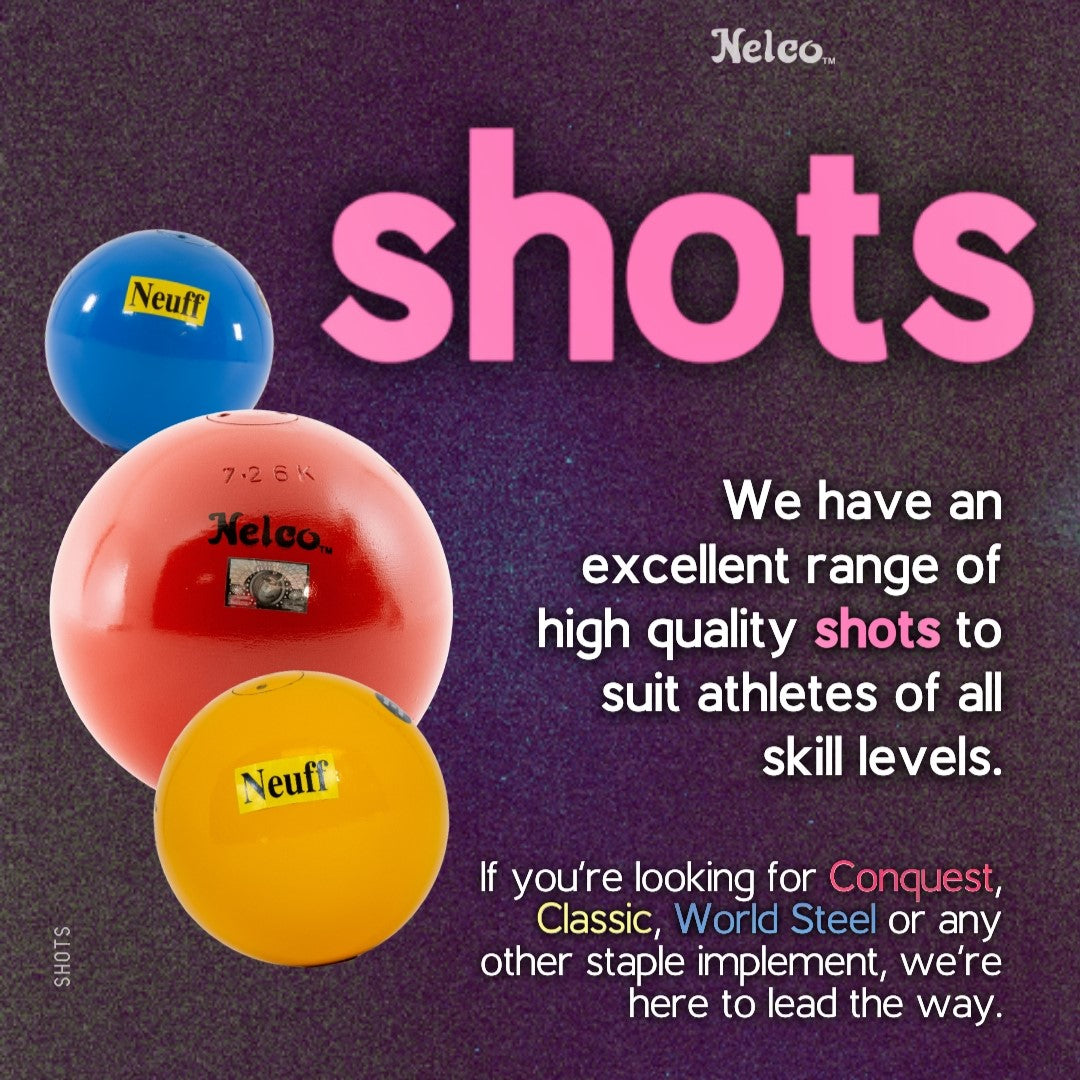 Image of three shot puts with text describing Nelco shots