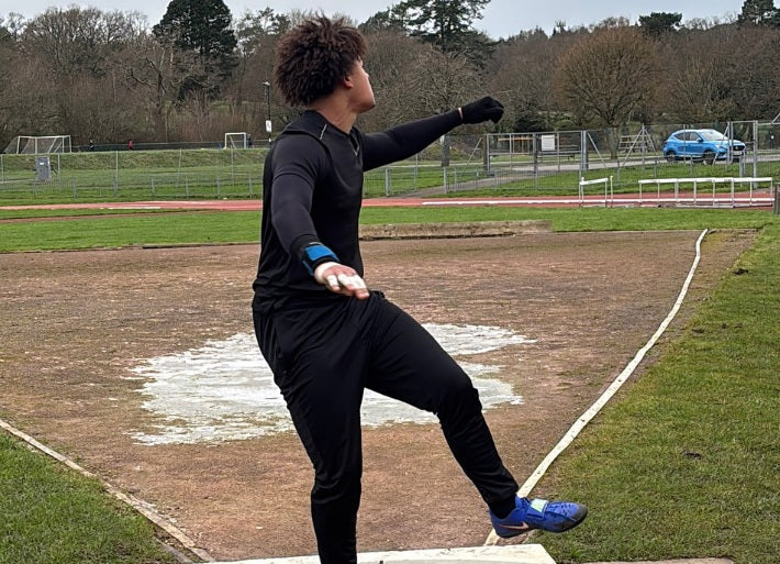 Javelin Thrower Olly Coulibali throwing a javelin in training