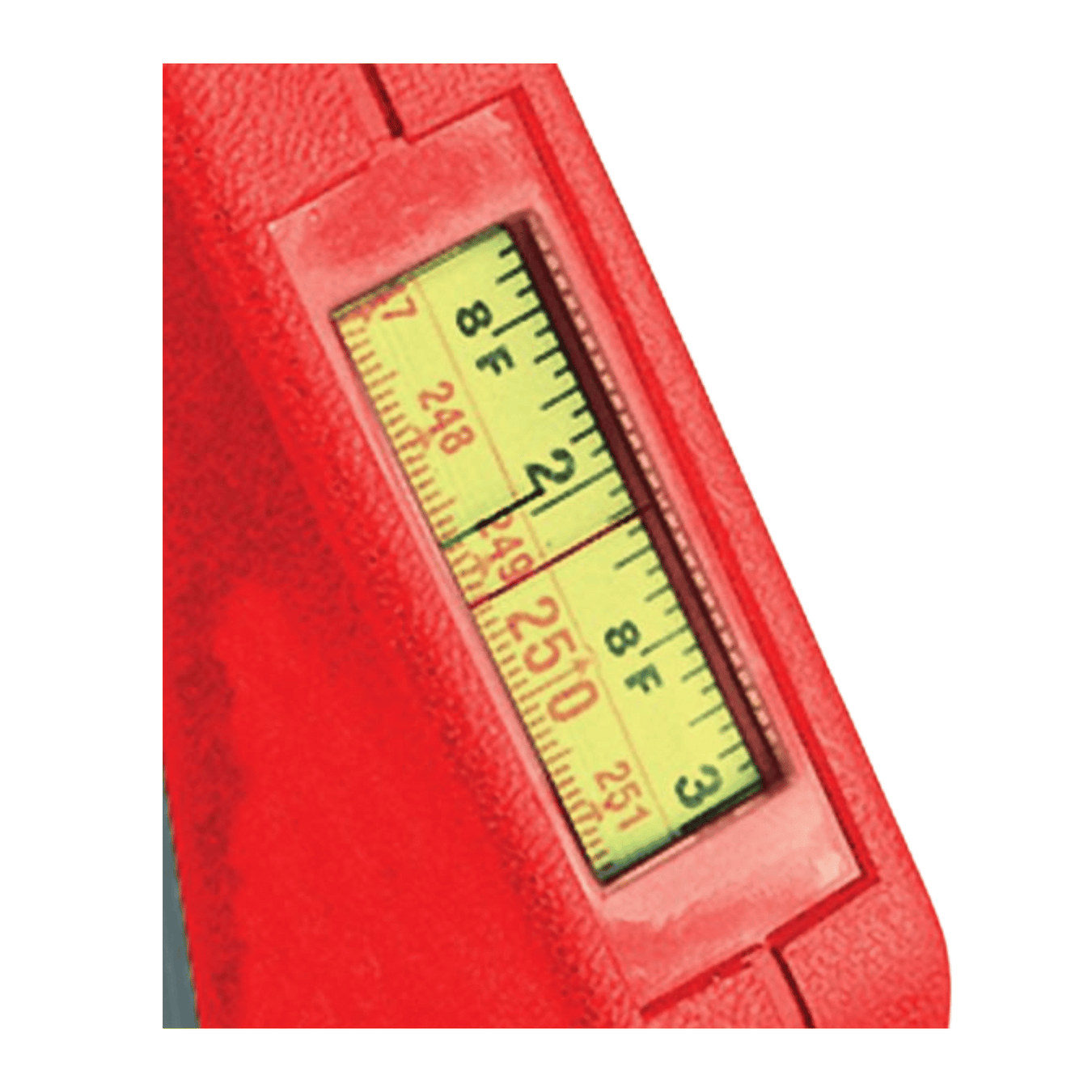 Close-up of the measuring window in a red telefix height gauge