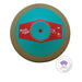 nordic sport discus with a turquoise plate and brass coloured rim with 1kg valkyrie on a red label 