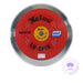 a red and silver discus with the weight of 2kg and yellow disc in the middle