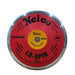 silver rim discus with a red plate and yellow centre disc showing weight of 750g