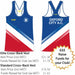 Two blue and red cross-back athletic vests with Oxford City AC and Neuff branding and pricing information.