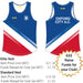 Two athletic vests with 'Neuff' branding and Oxford City AC competition design. With pricing and text about fundraising for athletics clubs