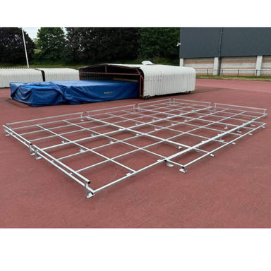 Steel frame approx 10cm high to lift a high jump landing area from the ground.