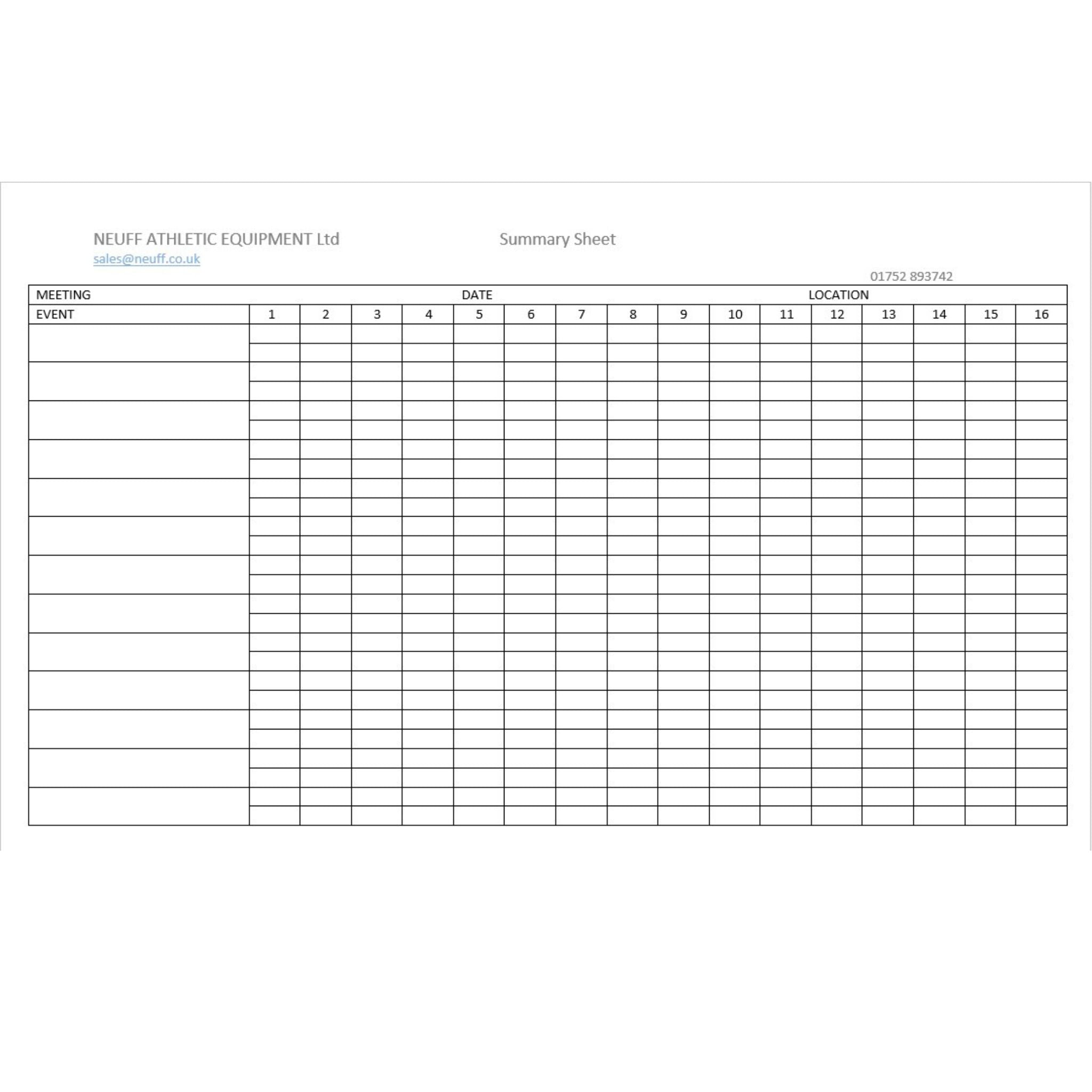 Results Sheet Pad - Time Keeper Summary sheets - A4