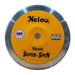 A Nelco Olympia Super-Spin discus with a bright yellow centre, a polished silver metal rim, and black branding text, shown on a plain white background.