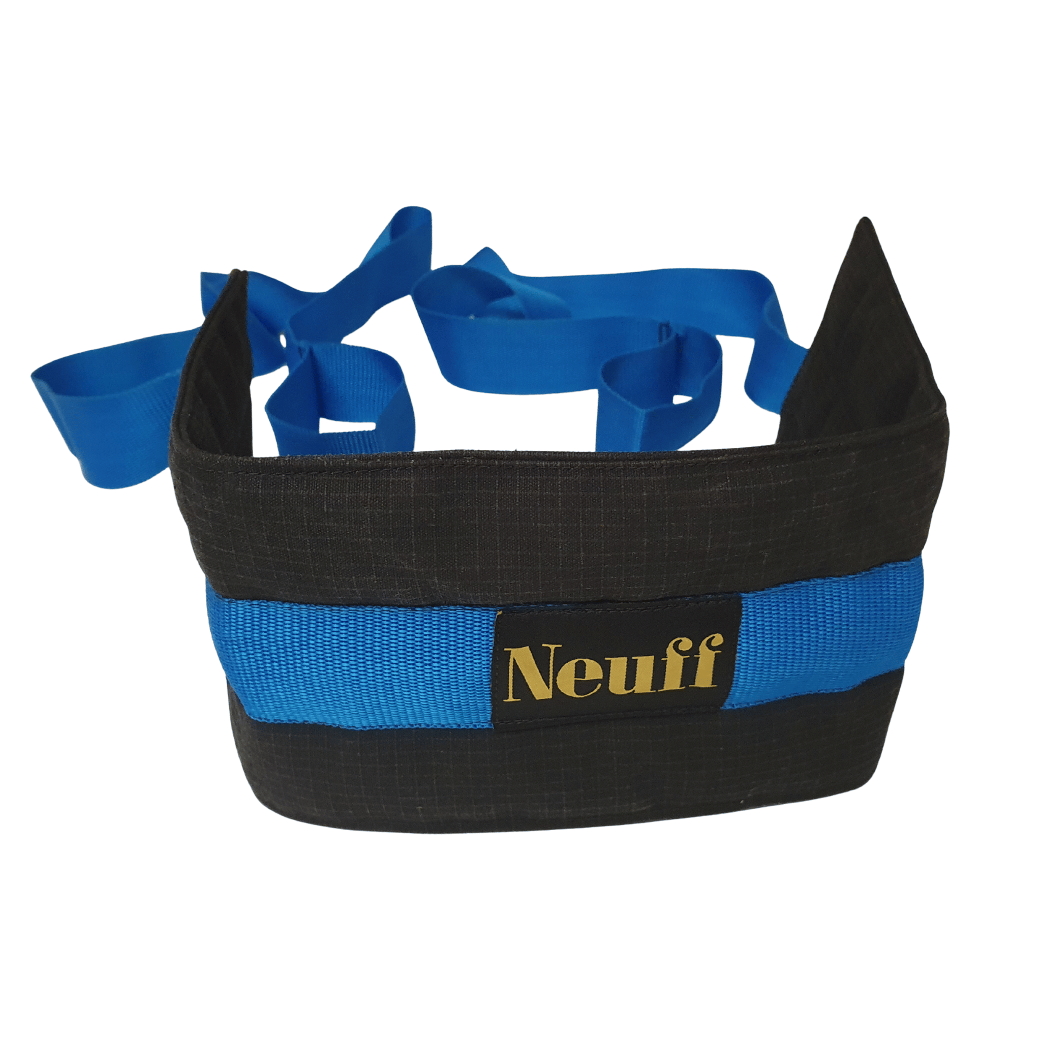 Black and Blue 'Neuff' Padded Waist harness with long webbing straps and loop handles