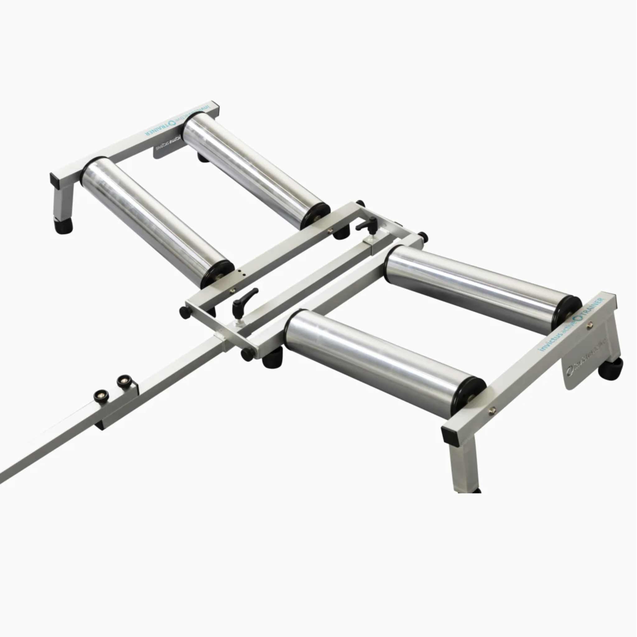 Close-up of the 4 rear rollers on in Invictus Active race rollers wheelchair trainer.