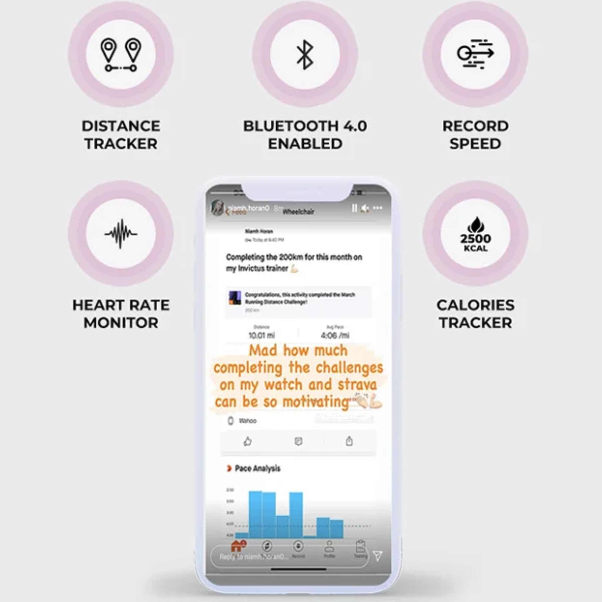 Smartphone displaying an app with fitness tracking features on a white background