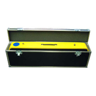 Open tool case with yellow Seiko ST306 sports timer inside and black exterior on a white background