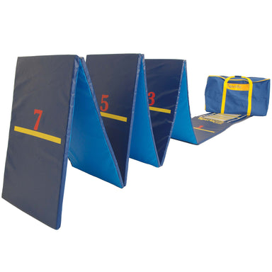 Standing Triple Jump Mat | Eveque Sportshall | 8.5m | Blue and Yellow folding foam mat with bag