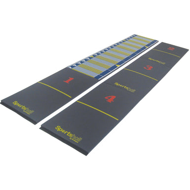 Standing Triple Jump Mat | Eveque Sportshall | Junior | Black, Blue and Yellow folding foam mat in 2 sections