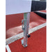 Metal leg of steeplechase barrier with adjustable height mechanism on a red track surface