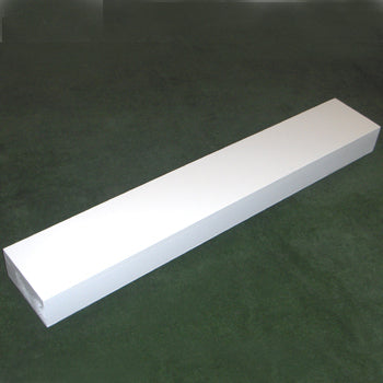 solid timber board painted white for inserting into the ground as a take-off board