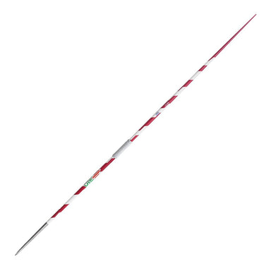 OTE Competition Javelin | 800g elite mens | Red and white spiral design with white grip cord