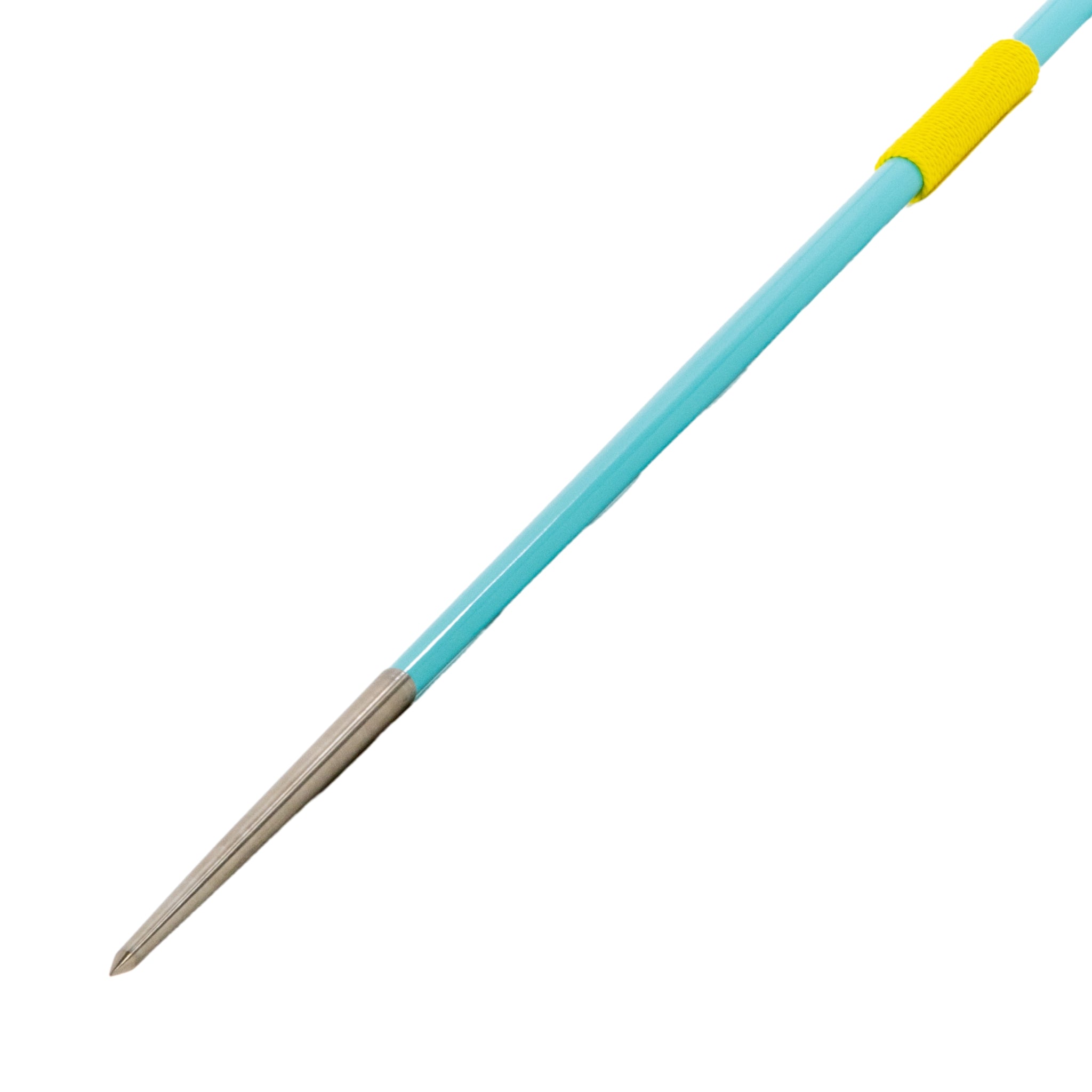 Nordic Viking Javelin | Close up of silver nose, pale blue body and yellow grip cord | 400g 500g 600g 700g 800g