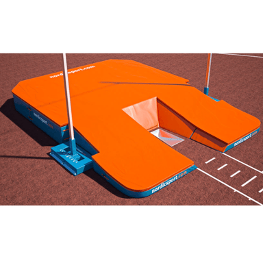 Pole Vault Landing Pit | Nordic World 4 Landing area | Installed at a track with pole vault uprights and trough