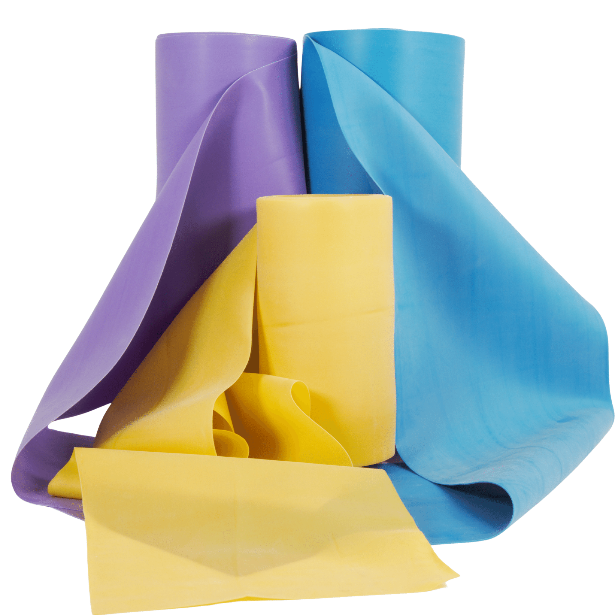 Latex Resistance band Bulk Roll | similar to dyna band | purple (strong), blue (medium), yellow (soft)