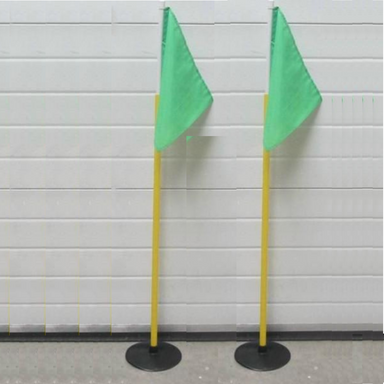 Green breakline flags on a plastic pole and heavy duty rubber base | Athletics Track race equipment