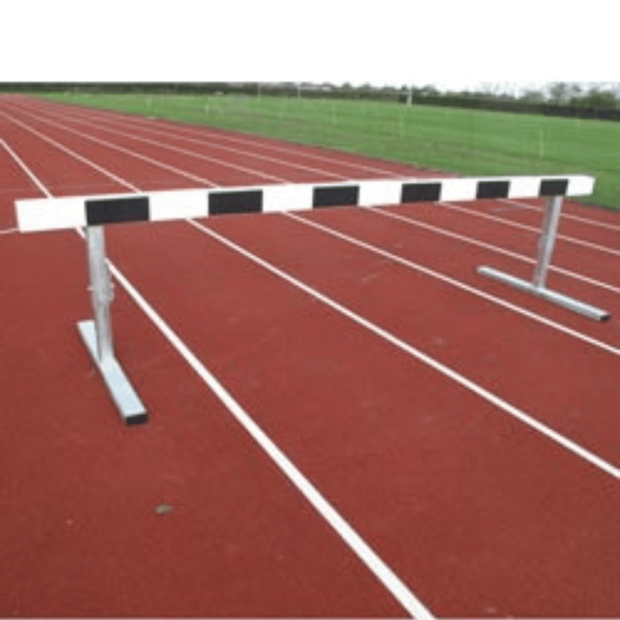 Athletics Steeplechase Hurdle with Adjustable Steel base and solid timber top. Painted black and white stripes