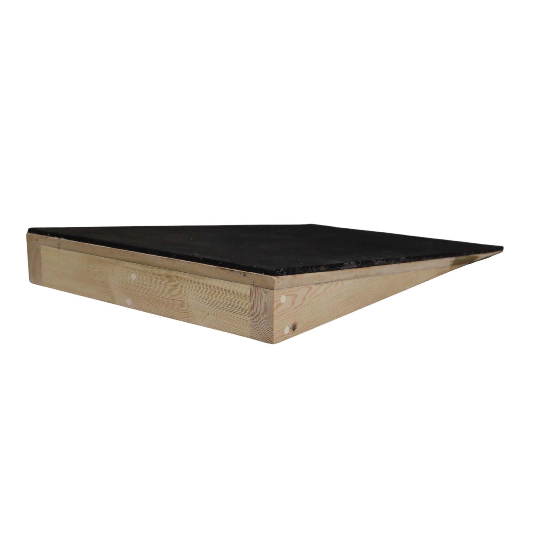 Wedge shaped wooden frame for a raised take off on jump training